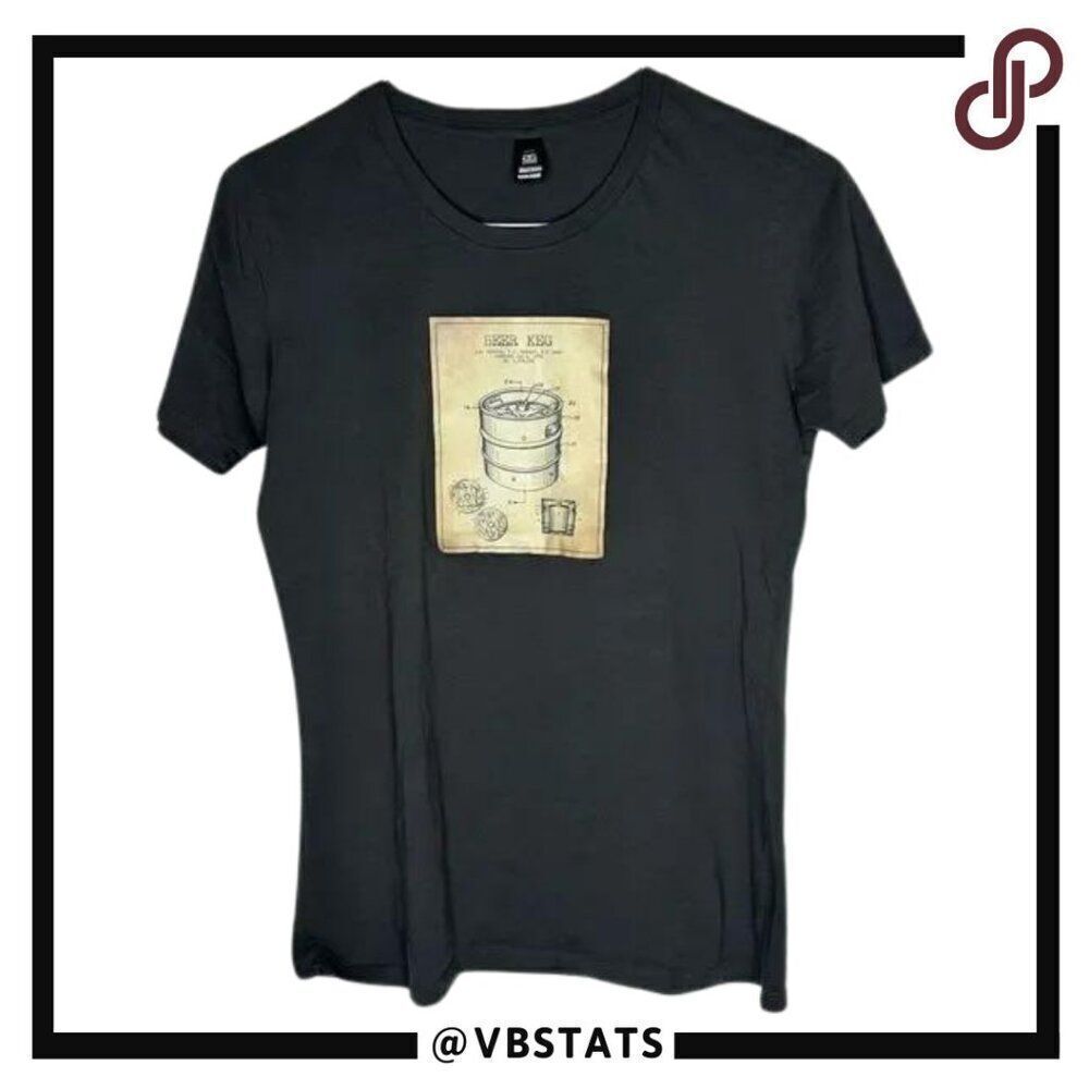 ASCOLOUR Women's Graphic Design Beer Keg Blue Print Graphite SS T-Shirt in Large